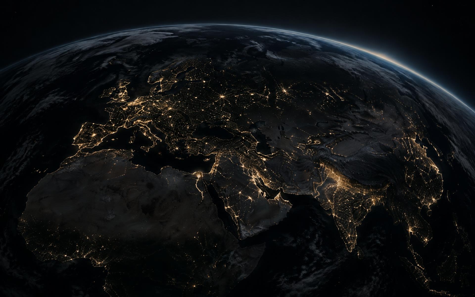 Satellite view of Earth at night